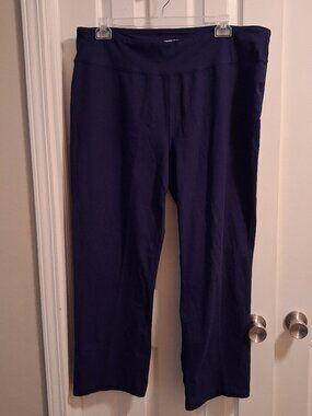 WOMENs 2X NAVY BLUE LANDS END SPORT ACTIVE YOGA PANTS HIDDEN INSIDE POCKET EUC